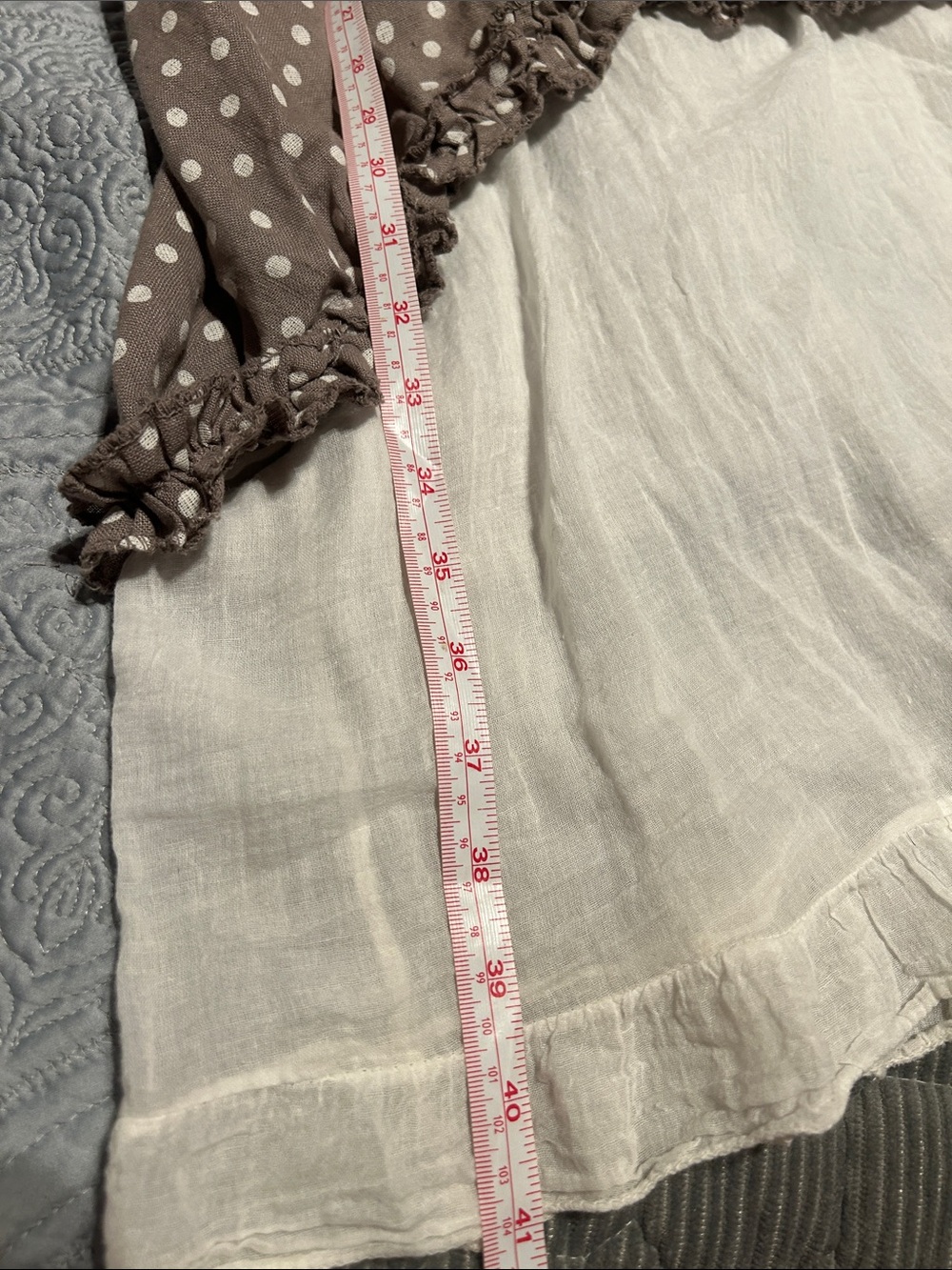 Polka Dot Sleeveless Overlay Tank Top in Taupe and White - Picture 7 of 8